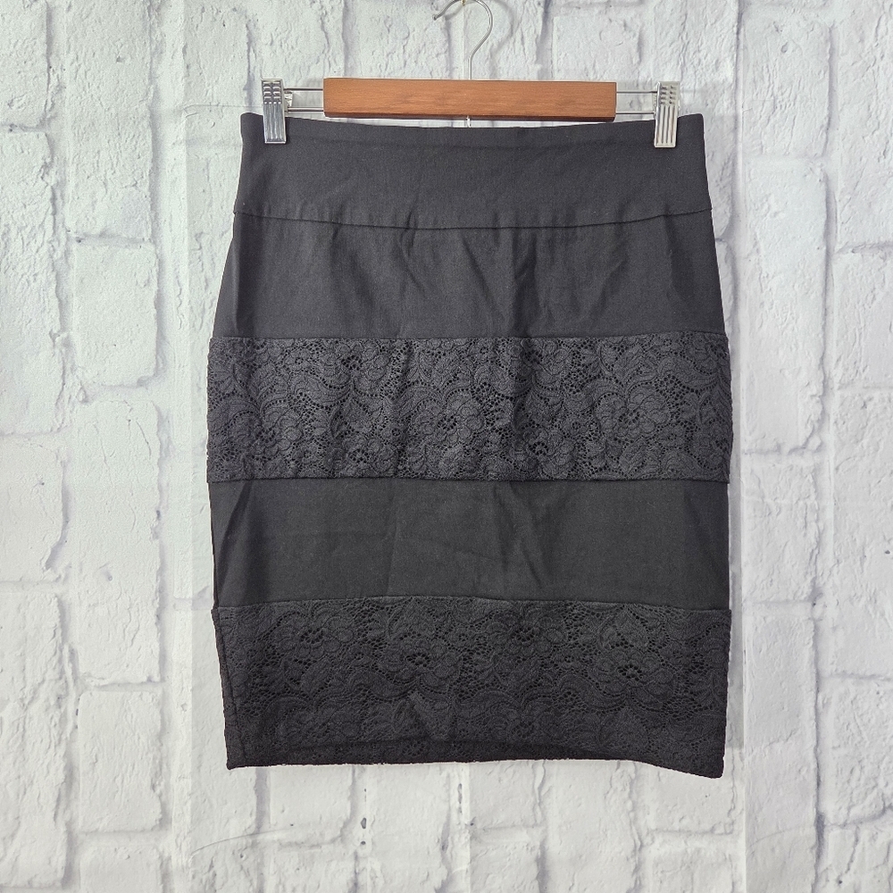 Joe Benbasset Large Stretch Black Floral Lace Detail Casual Office Pencil Skirt